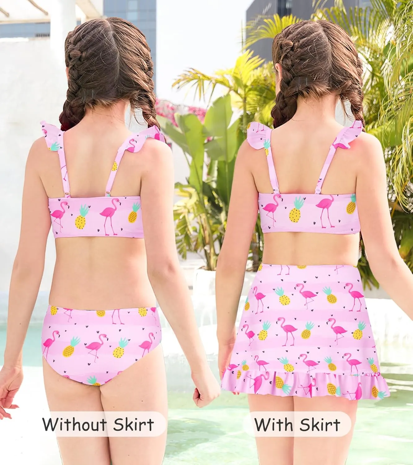 ALISISTER Girls Swimsuit 3 Piece Bathing Suits for 5-12 Years Hawaiian Bikini Set with Cover Ups Skirt