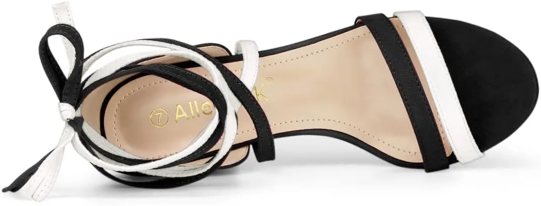 Allegra K Women's Open Toe Color Block Heel Lace Up Sandals