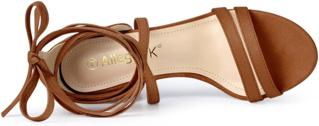Allegra K Women's Open Toe Color Block Heel Lace Up Sandals