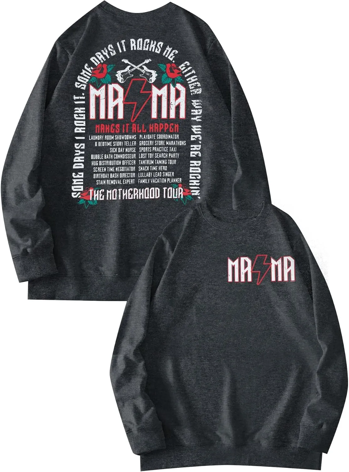 ALLTB Mama Rock Tour Sweatshirt for Women Oversized Mama Rock Letter Print Pullover Tops Mom Fall Long Sleeve Crewneck Loose