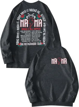 ALLTB Mama Rock Tour Sweatshirt for Women Oversized Mama Rock Letter Print Pullover Tops Mom Fall Long Sleeve Crewneck Loose