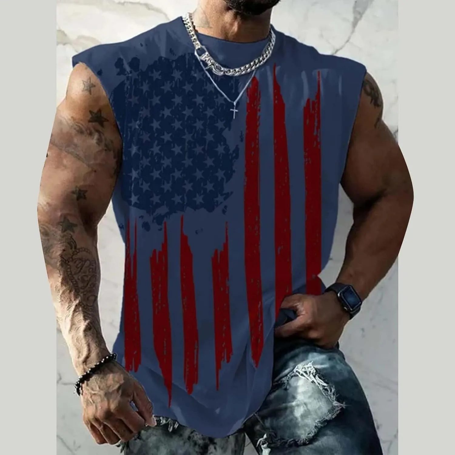 American Flag Tank Top Mens 4th of July Patriotic USA Sleeveless Graphic Muscle Shirts Summer Workout Gym Funny Tanks