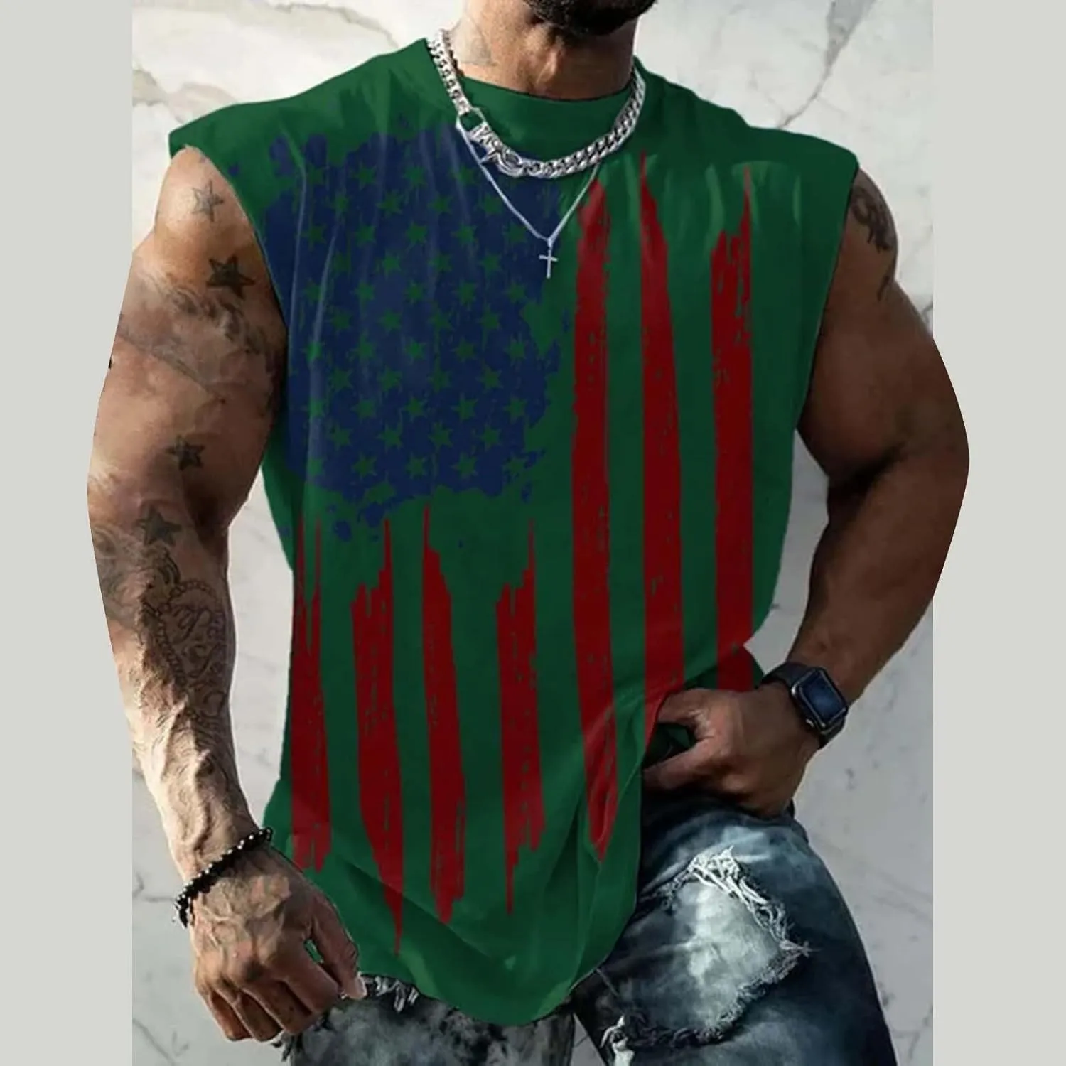 American Flag Tank Top Mens 4th of July Patriotic USA Sleeveless Graphic Muscle Shirts Summer Workout Gym Funny Tanks