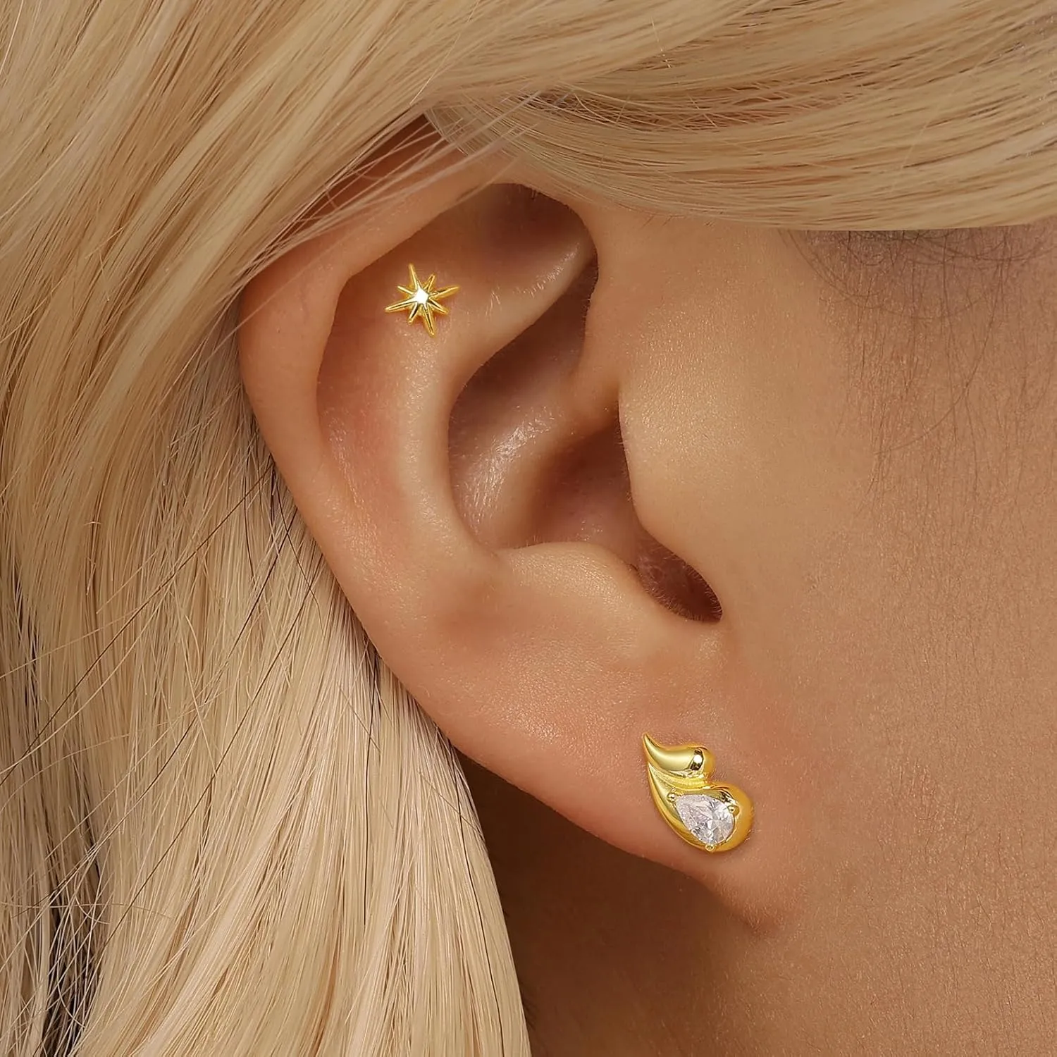 Angelady Gold Stud Earrings Set for Women, 3 pairs Drop Earring Stack for Women, Chunky Gold Teardrop Stud Earrings Jewelry