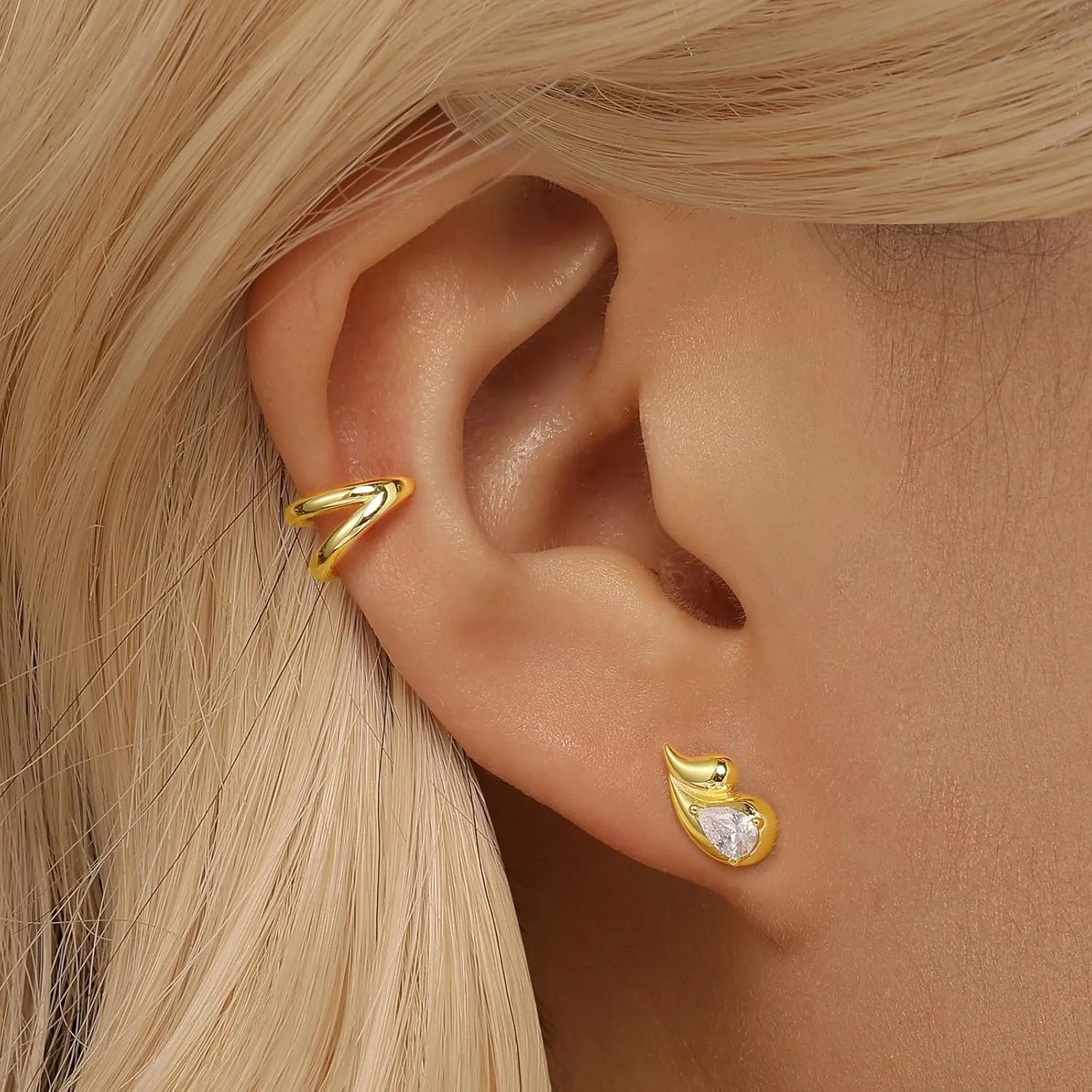 Angelady Gold Stud Earrings Set for Women, 3 pairs Drop Earring Stack for Women, Chunky Gold Teardrop Stud Earrings Jewelry