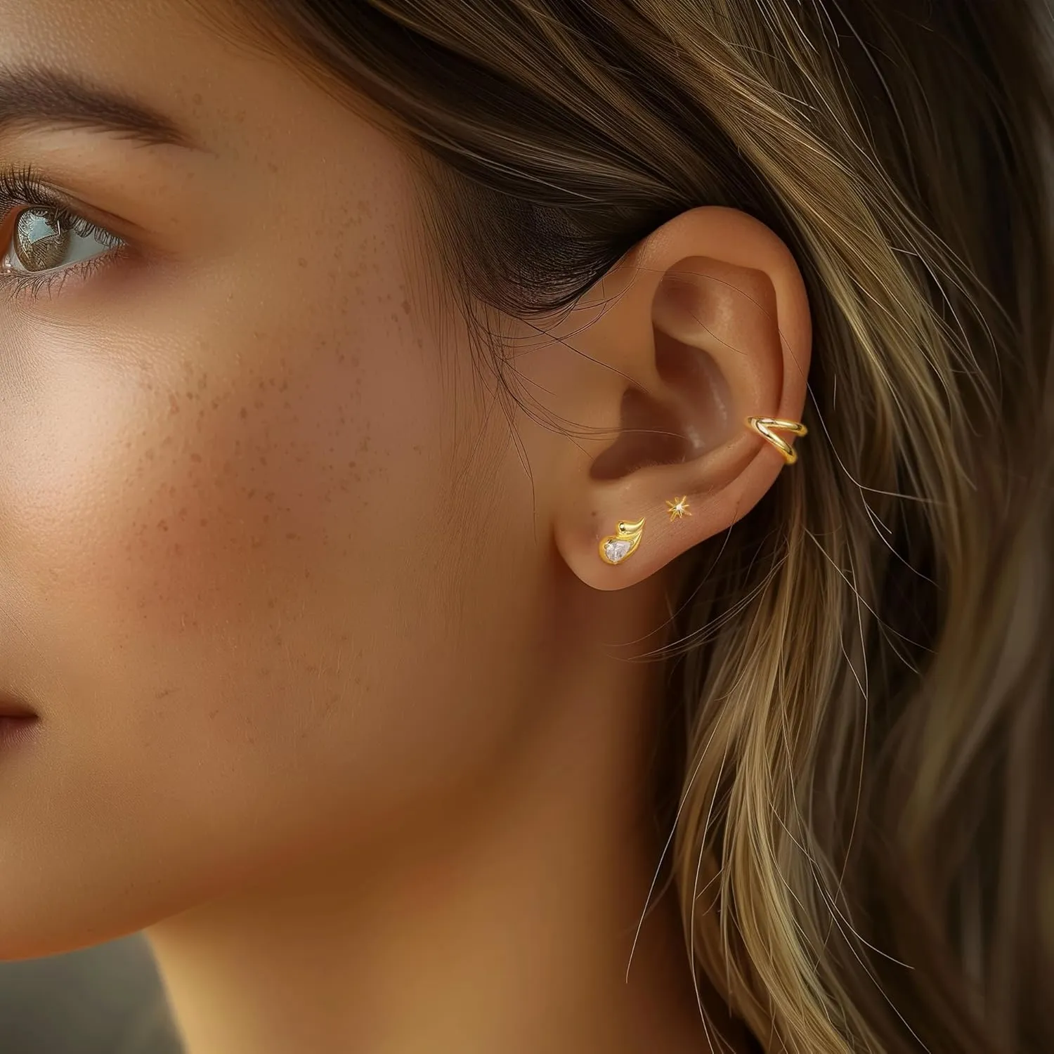 Angelady Gold Stud Earrings Set for Women, 3 pairs Drop Earring Stack for Women, Chunky Gold Teardrop Stud Earrings Jewelry