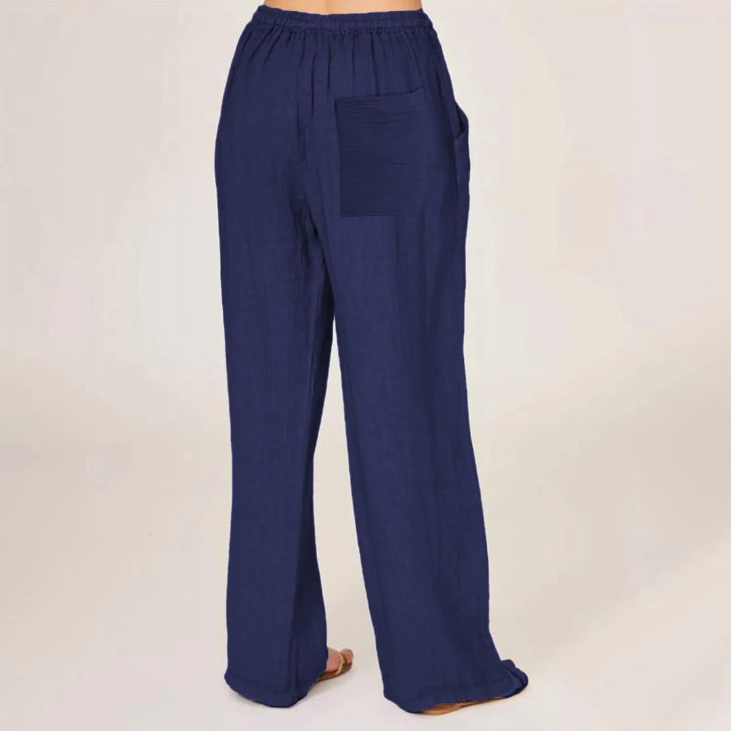 Aniwyn Cotton Linen Pants for Women Loose Fit Summer Wide Leg Casual Loose Drawstring High Waist Palazzo Trousers with Pocket