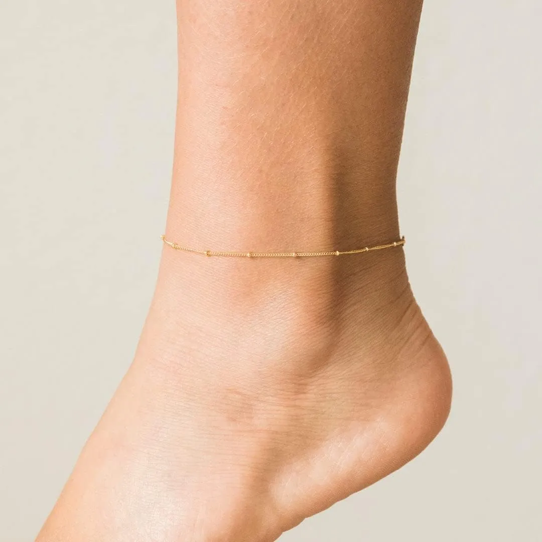 Ankle Bracelets for Women Dainty 18K Gold Plated Anklet Waterproof Round Beaded Paperclip Herringbone Pearl Chain Anklets Waterproof Beach Foot Jewelry