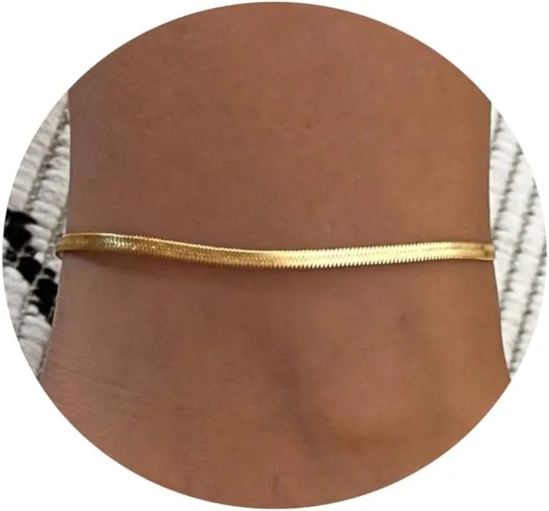 Ankle Bracelets for Women Dainty 18K Gold Plated Anklet Waterproof Round Beaded Paperclip Herringbone Pearl Chain Anklets Waterproof Beach Foot Jewelry