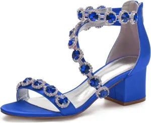 Anna's Bridal White Block Heels Sandals for Women Wide Width Crystal Wedding Shoes for Bride Low Heel Comfortable Pump for Prom Party