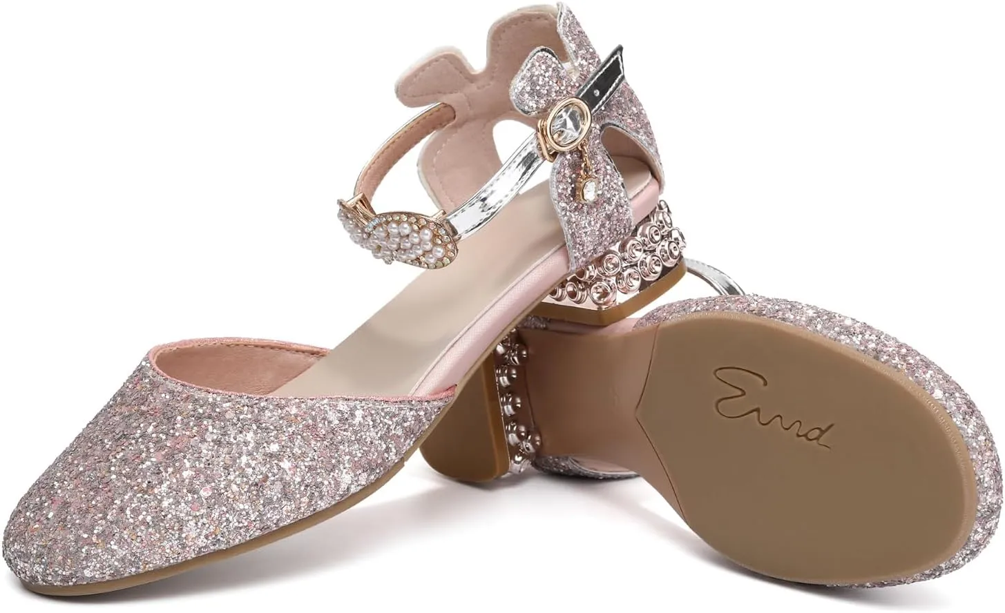 AOQUNFS Girls Dress Shoes Sequin Latin Ballroom Dance Shoes Mary Jane Low Heels Wedding Party Sandals,DS-63