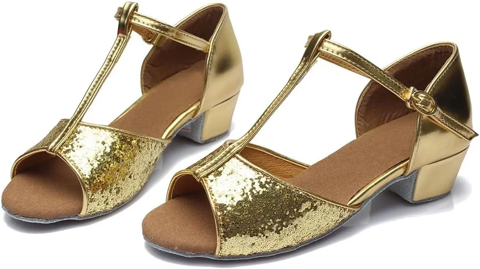AOQUNFS Toddler Girls Latin Dance Shoes Low Heel Kids Salsa Ballroom Tango Dance Shoes,608