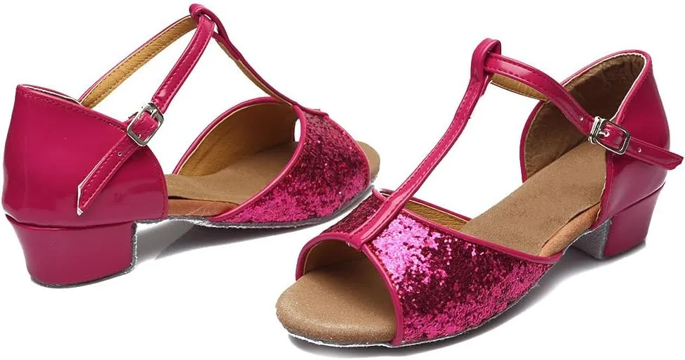 AOQUNFS Toddler Girls Latin Dance Shoes Low Heel Kids Salsa Ballroom Tango Dance Shoes,608