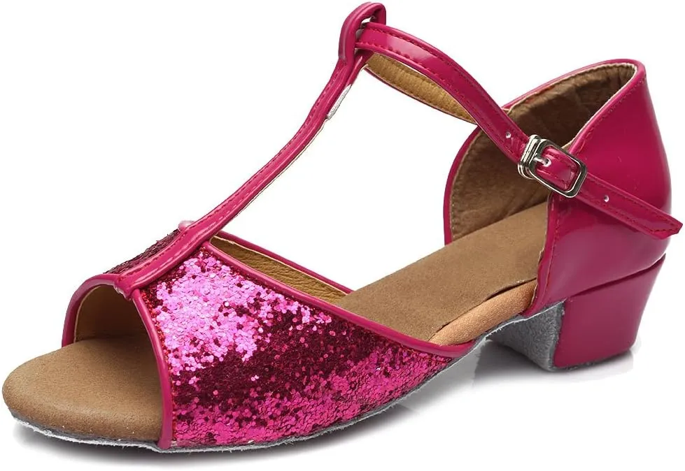 AOQUNFS Toddler Girls Latin Dance Shoes Low Heel Kids Salsa Ballroom Tango Dance Shoes,608