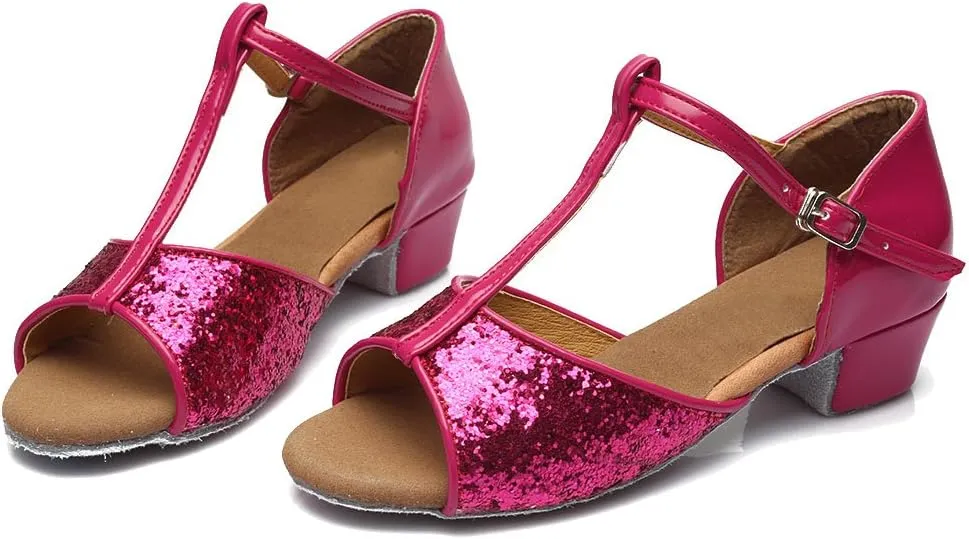AOQUNFS Toddler Girls Latin Dance Shoes Low Heel Kids Salsa Ballroom Tango Dance Shoes,608