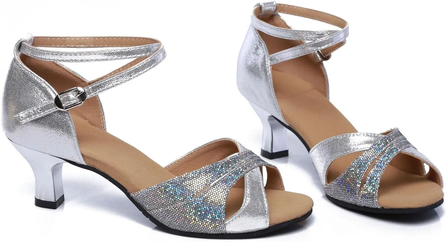 AOQUNFS Women Latin Dance Shoes Sequin Ballroom Salsa Practice Performance Dancing Shoes,012