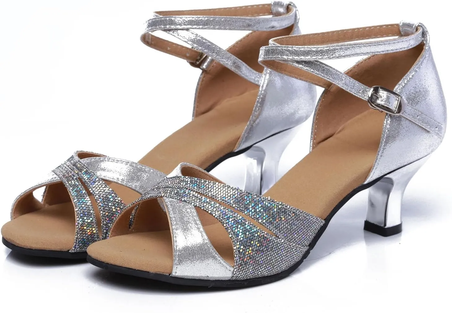 AOQUNFS Women Latin Dance Shoes Sequin Ballroom Salsa Practice Performance Dancing Shoes,012