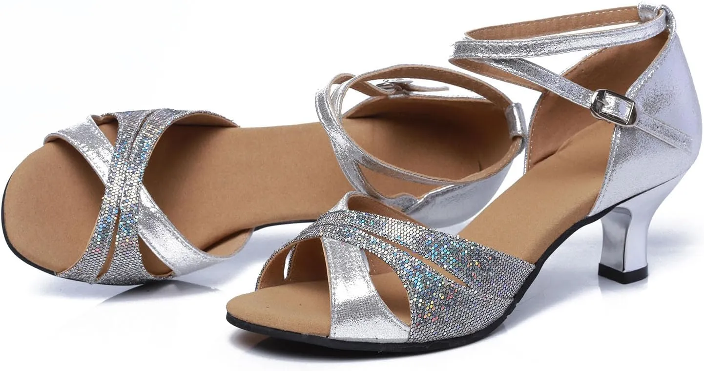 AOQUNFS Women Latin Dance Shoes Sequin Ballroom Salsa Practice Performance Dancing Shoes,012