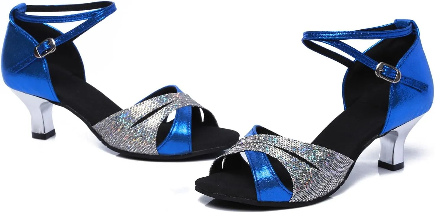 AOQUNFS Women Latin Dance Shoes Sequin Ballroom Salsa Practice Performance Dancing Shoes,012