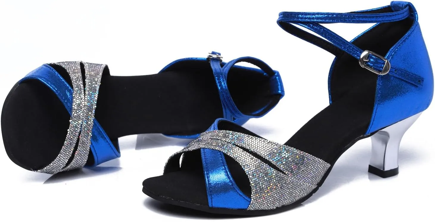 AOQUNFS Women Latin Dance Shoes Sequin Ballroom Salsa Practice Performance Dancing Shoes,012
