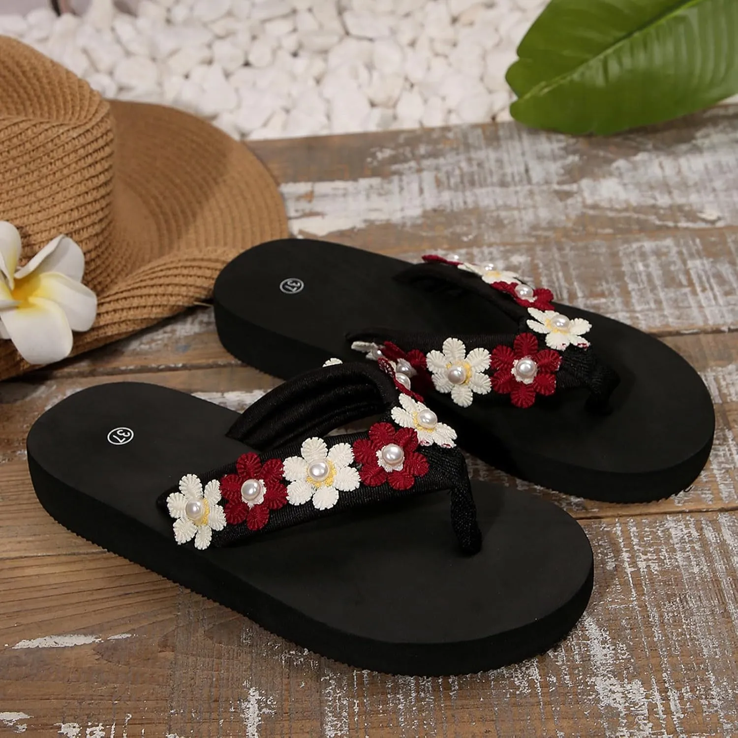 Arch Support Flip Flops for Women New Summer Flower Women's Sandals Thick Soled Fashionable Slippers Beach Shoes For