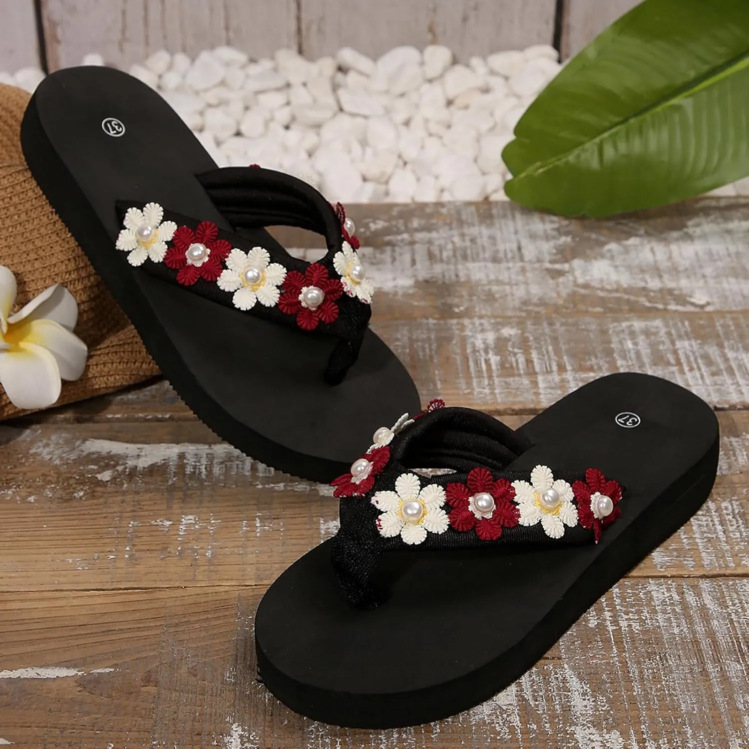 Arch Support Flip Flops for Women New Summer Flower Women's Sandals Thick Soled Fashionable Slippers Beach Shoes For