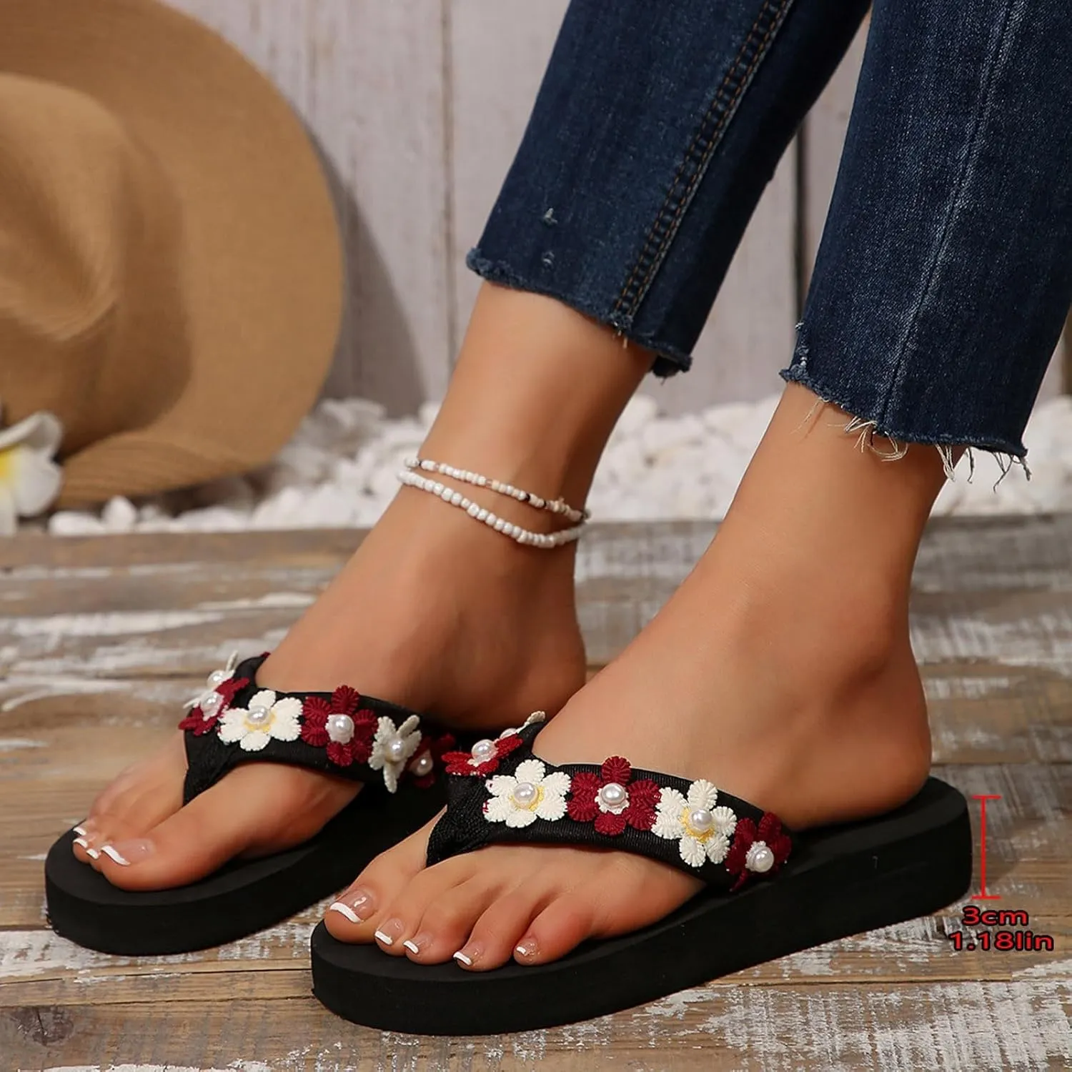 Arch Support Flip Flops for Women New Summer Flower Women's Sandals Thick Soled Fashionable Slippers Beach Shoes For
