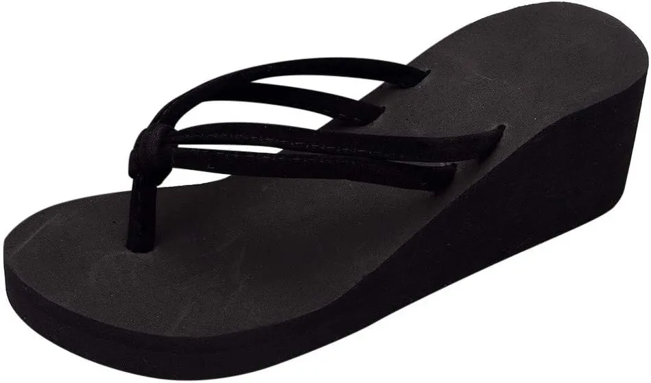 Arch Support Flip Flops for Women Women's High-Heeled Beach Flip-Flops Feet Solid Wedges Color Sandals Women's slipper
