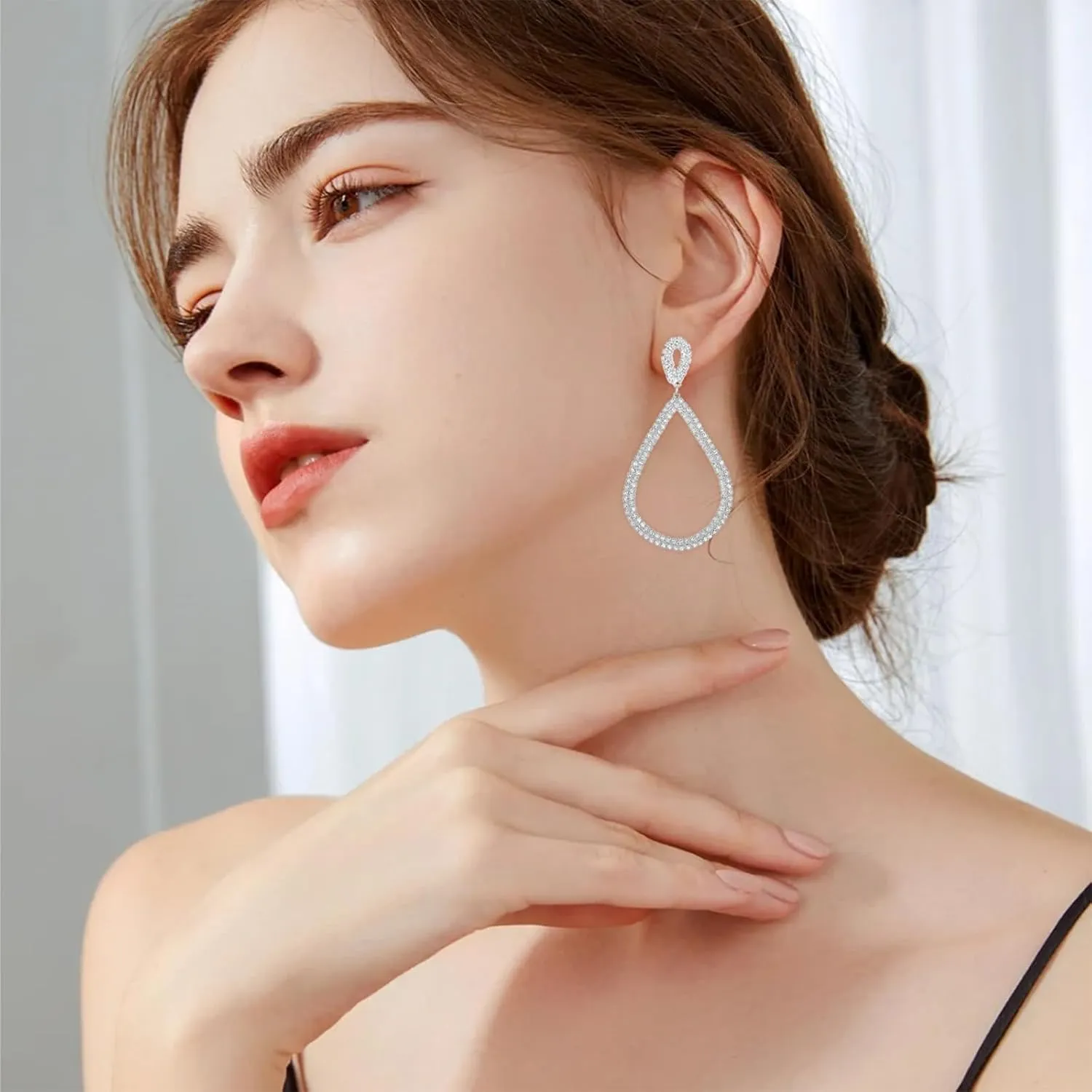 ATIMIGO Rhinestone Statement Dangle Earrings CZ Teardrop Drop Earrings Geometric Party Prom Earrings Silver/Gold for Women Girls