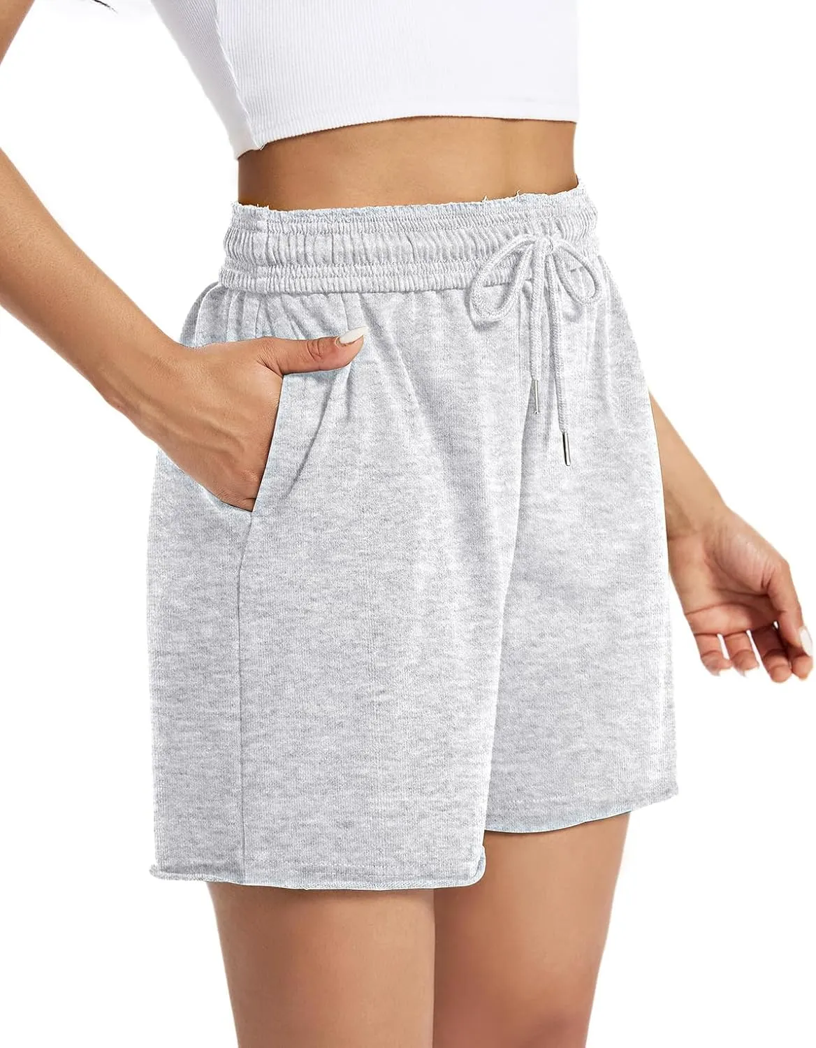 Auriviz Womens Sweat Shorts Comfy Cotton Casual Drawstring Shorts Workout Lounge High Waisted Summer Shorts with Pockets
