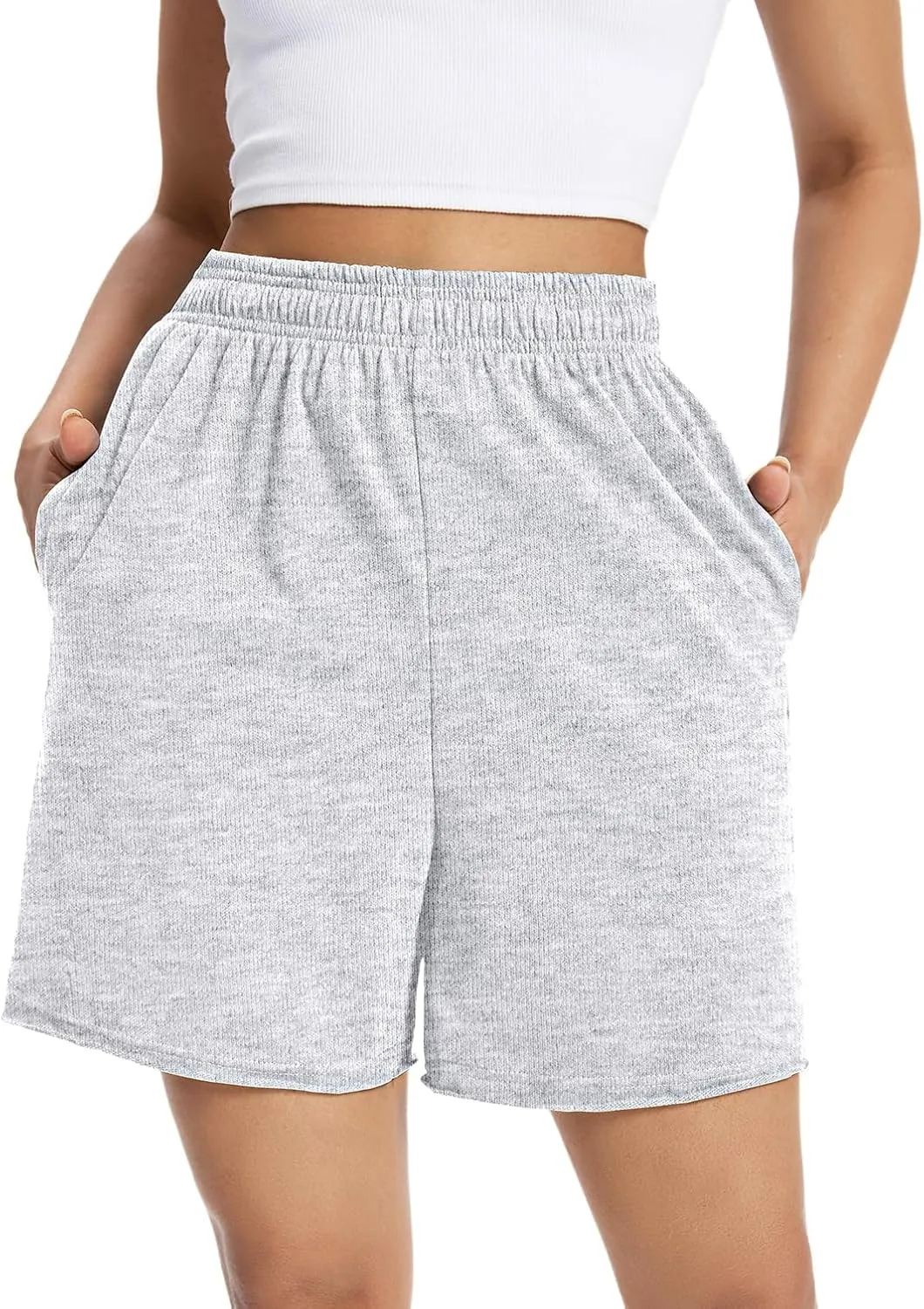 Auriviz Womens Sweat Shorts Comfy Cotton Casual Drawstring Shorts Workout Lounge High Waisted Summer Shorts with Pockets