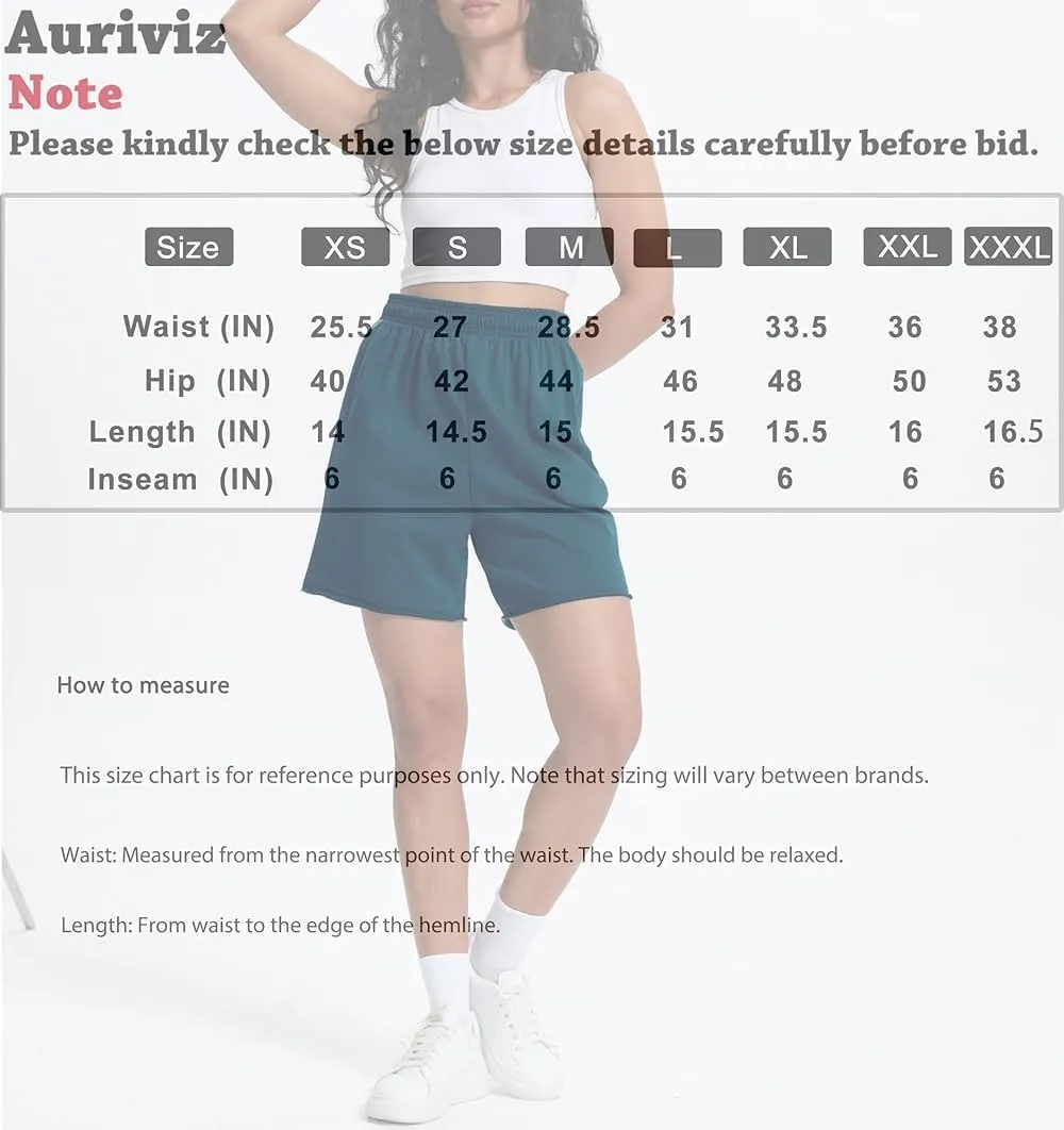 Auriviz Womens Sweat Shorts Comfy Cotton Casual Drawstring Shorts Workout Lounge High Waisted Summer Shorts with Pockets