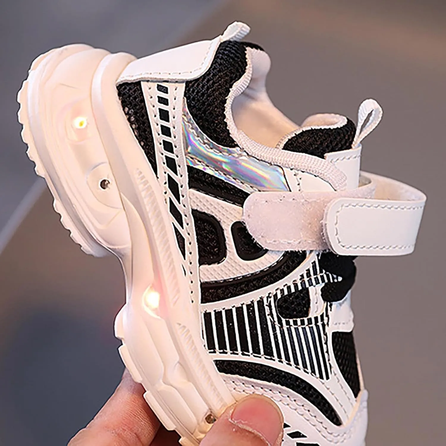 Baby Boys Mesh Glitter Sneaker Open Toe Light Up Sport Shoes Toddler Sole Non Slip Breathable First Walking Shoes