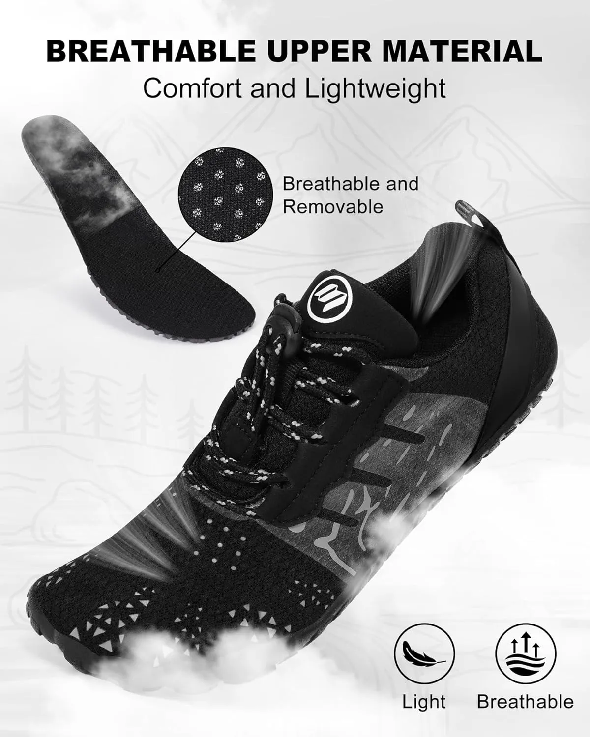 Barefoot Shoes Women Men, Hike Barefoot Womens Men Barefoot Hiking Beach Grounding Shoes Footwear for Travel, Pro Five Toe Shockproof and Anti Collision Wide Toe Box