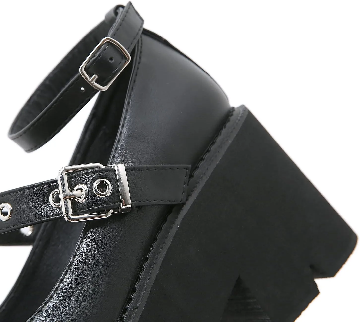 bbruriy Womens Marry Jane Platform Shoes Round Toe Chunky Heel Uniform Dress Pumps PU Leather Lolita Comfy Shoes with Chain and Belt Buckle Decoration