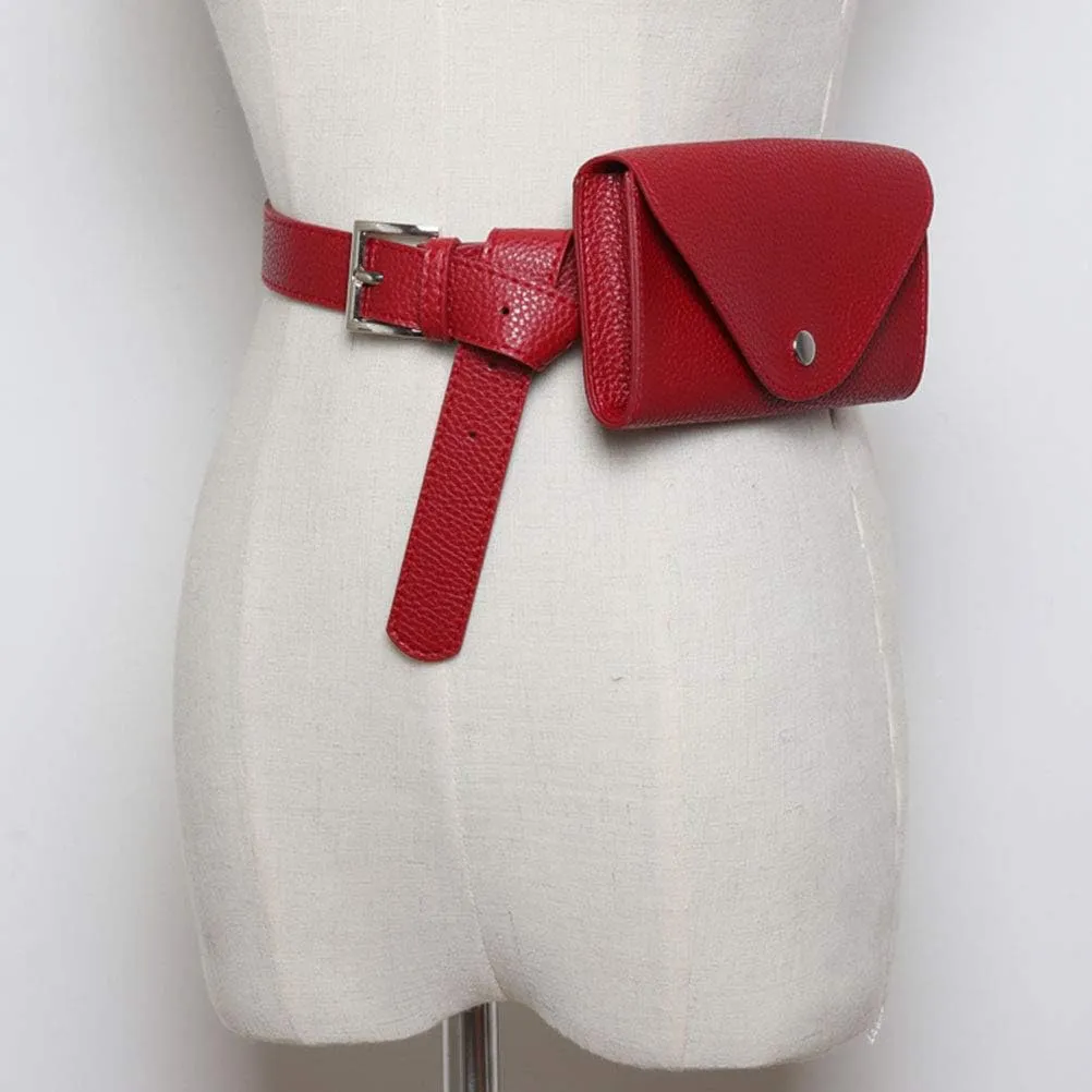 Belt Purse PU Red Mini Belt Phone Belt Bag Envelope Waist Pack Thigh Purse for Women Small Belt Phone Purse