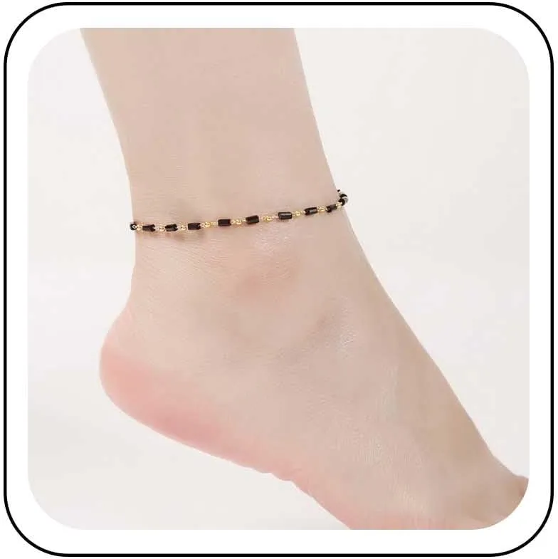 Black Crystal Beads Ankle Bracelet Boho Beads Chain Satellite Anklet Summer Beach Glass Beads Ankle Chain Barefoot Sandal Foot Jewelry for Women