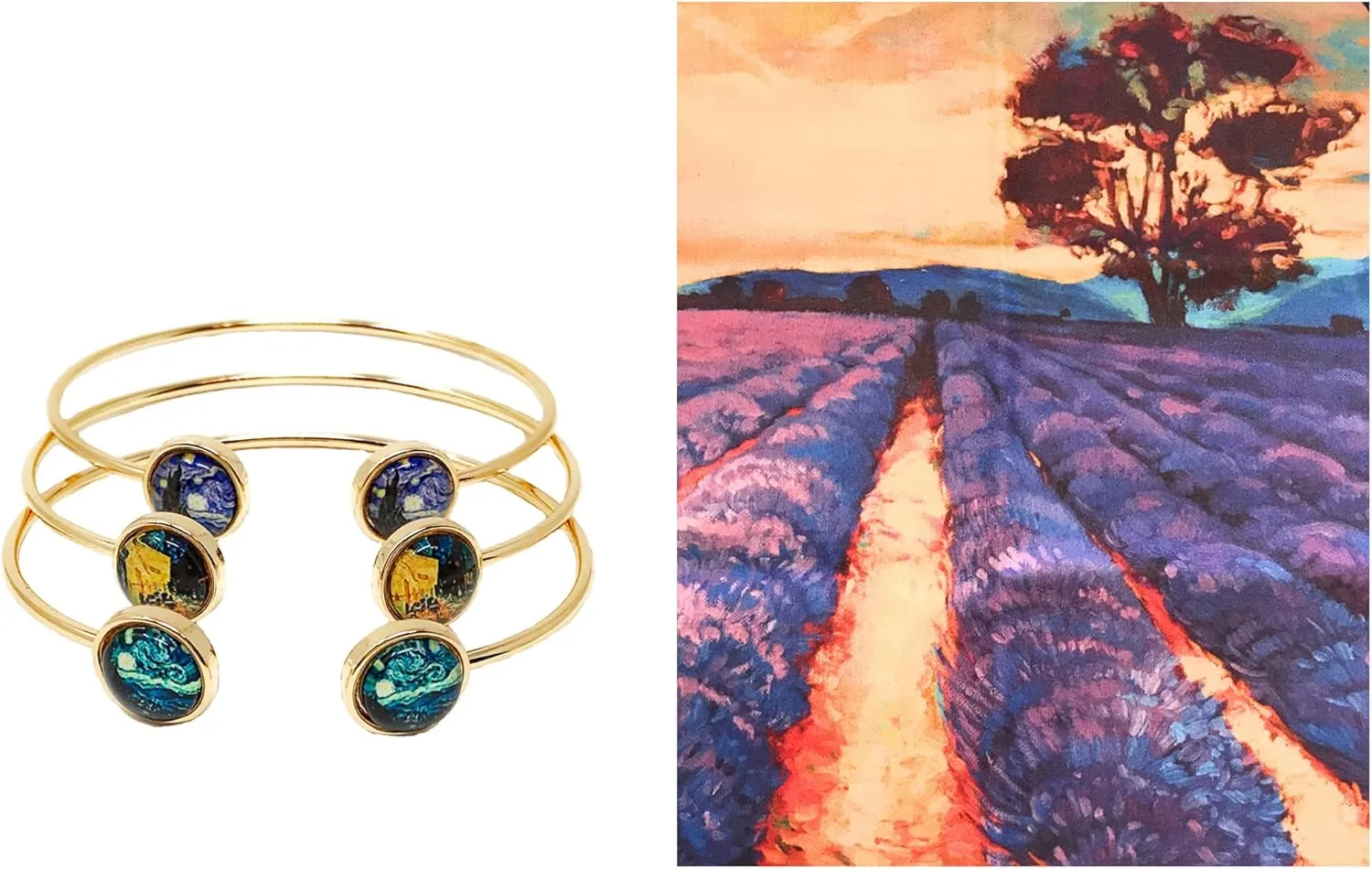 Blazing Autumn Three Van Gogh Starry Night Art Bracelets With Cleaning Cloth (Gold Colored Metal)