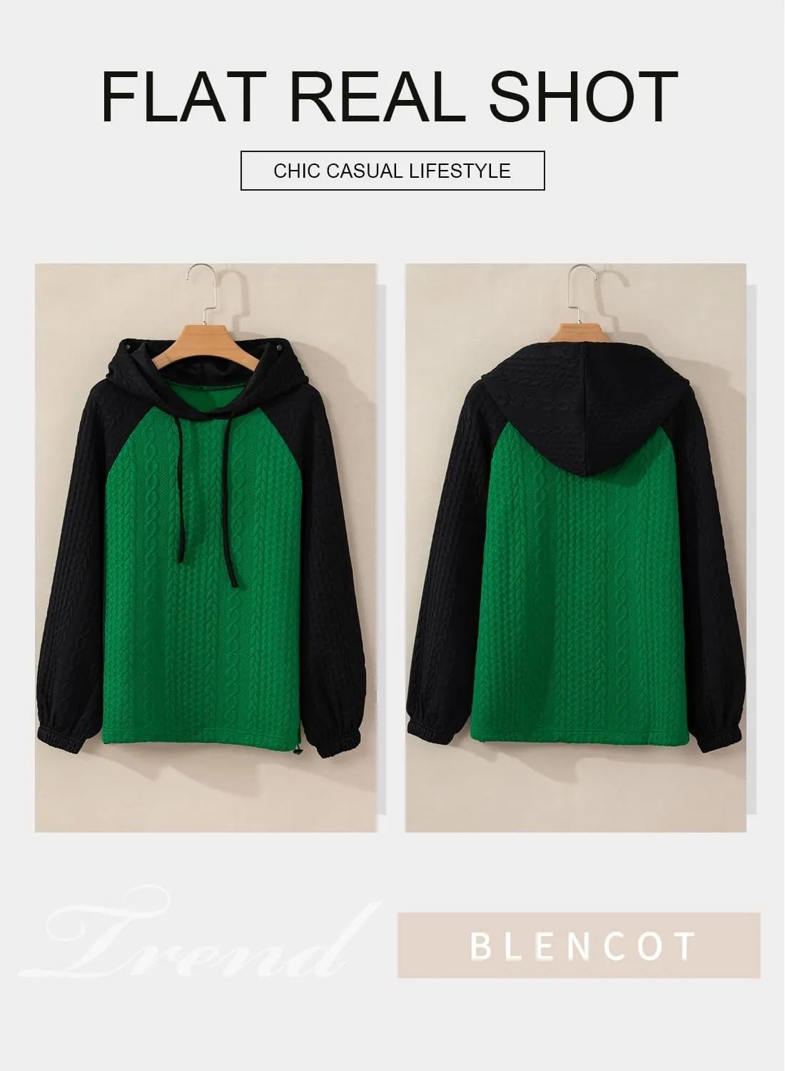BLENCOT Women's Casual Oversized Hoodies Color Block Long Sleeve Sweatshirt Drawstring Hooded Pullover Top