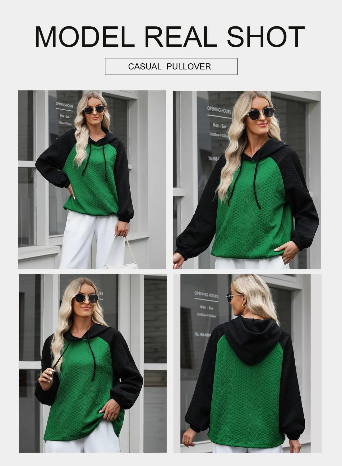 BLENCOT Women's Casual Oversized Hoodies Color Block Long Sleeve Sweatshirt Drawstring Hooded Pullover Top
