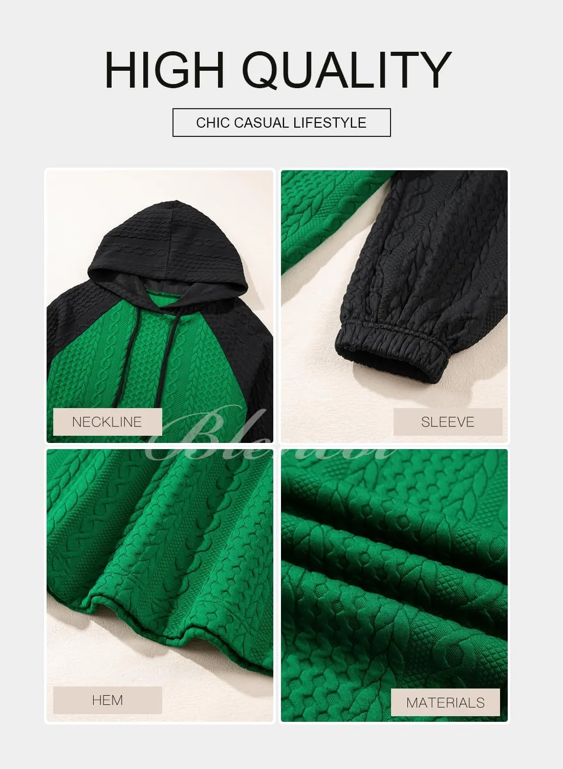 BLENCOT Women's Casual Oversized Hoodies Color Block Long Sleeve Sweatshirt Drawstring Hooded Pullover Top