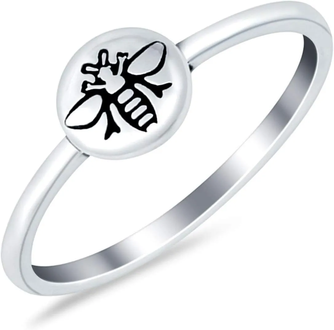 Blue Apple Co. 6mm Midi Ring Bee Band Oxidized Solid 925 Sterling Silver