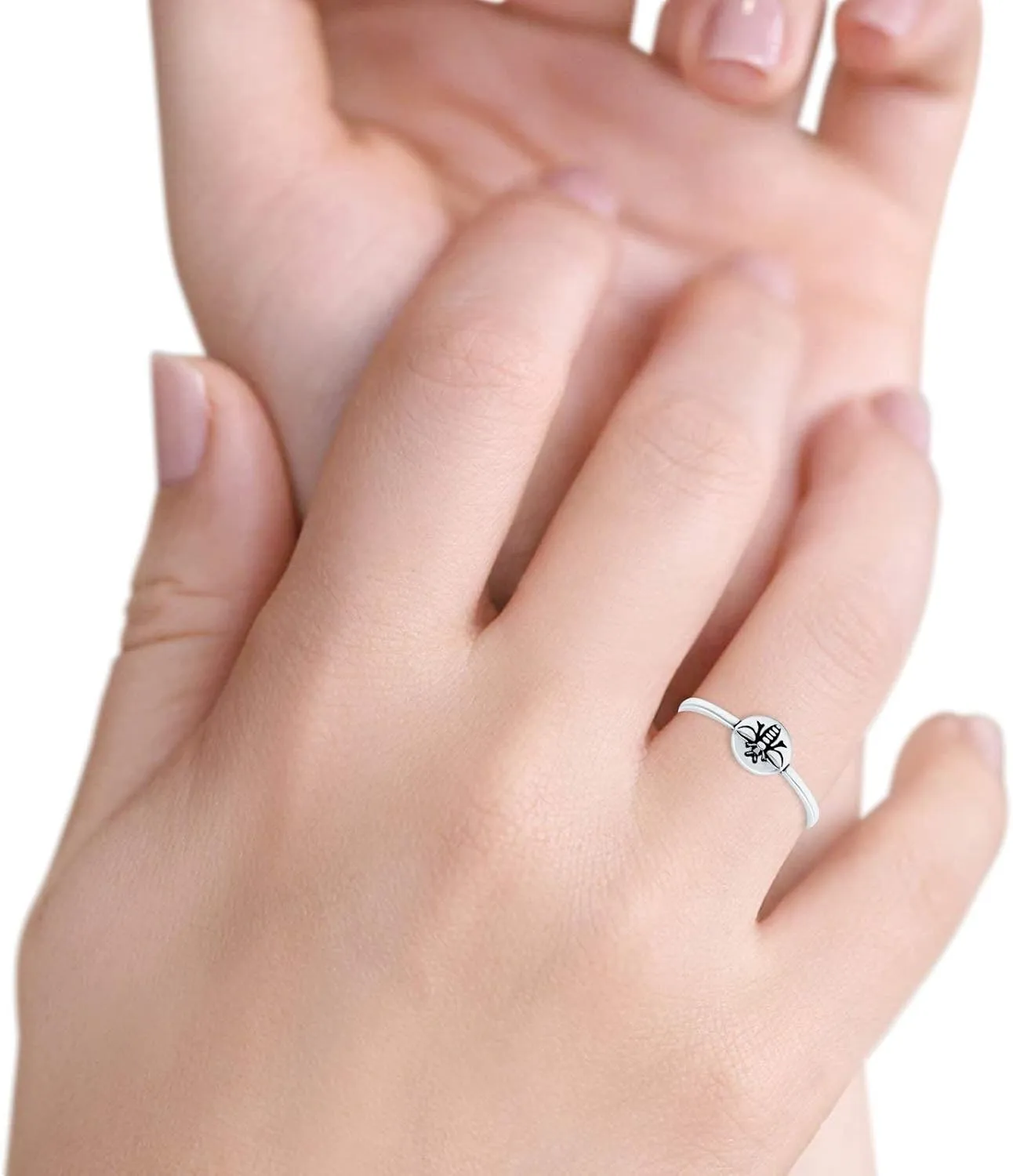 Blue Apple Co. 6mm Midi Ring Bee Band Oxidized Solid 925 Sterling Silver