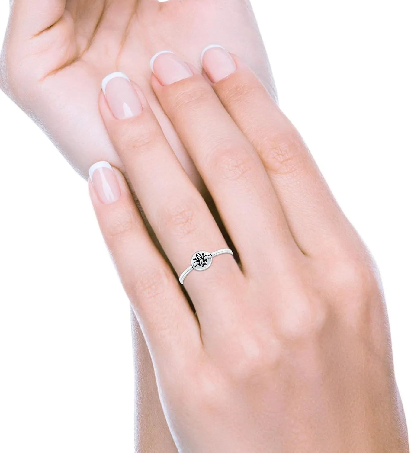 Blue Apple Co. 6mm Midi Ring Bee Band Oxidized Solid 925 Sterling Silver