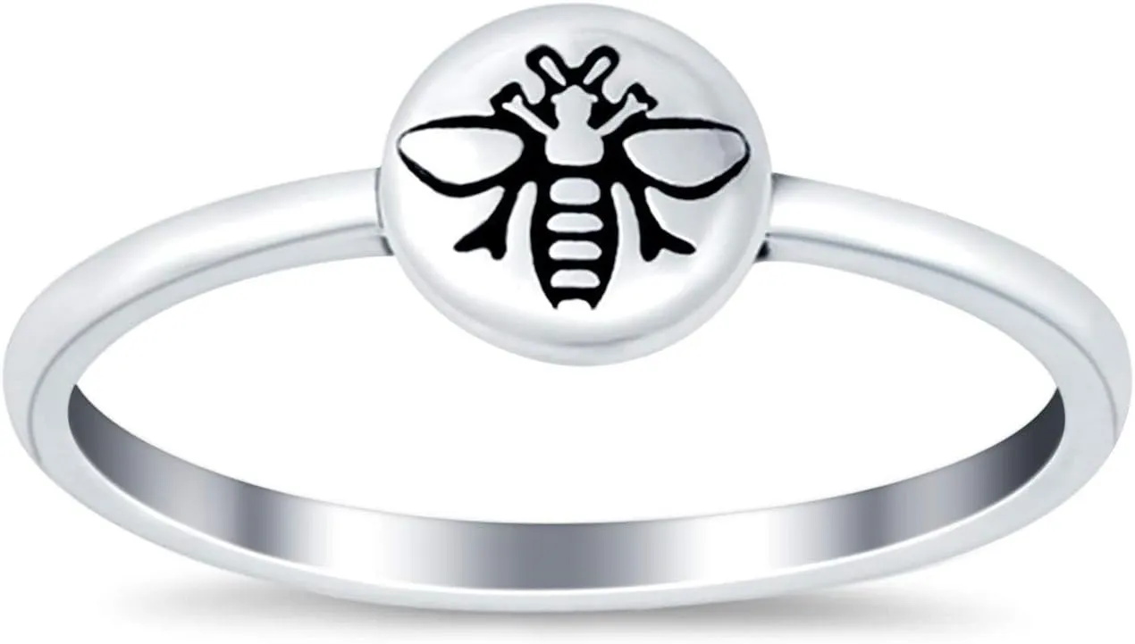 Blue Apple Co. 6mm Midi Ring Bee Band Oxidized Solid 925 Sterling Silver