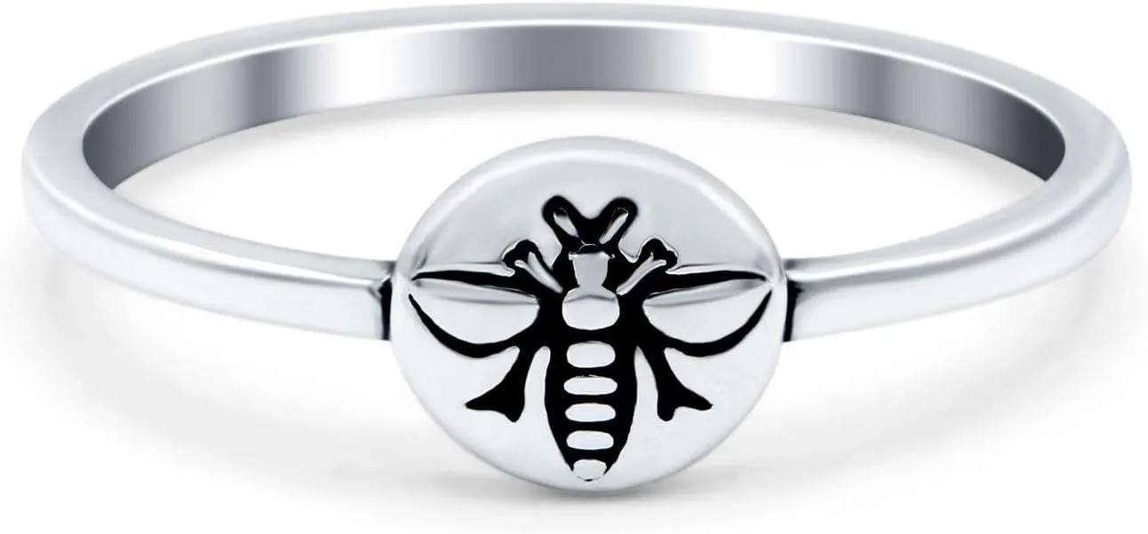 Blue Apple Co. 6mm Midi Ring Bee Band Oxidized Solid 925 Sterling Silver