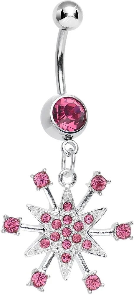 Body Candy Pink Starry Snowflake Dangle Belly Ring