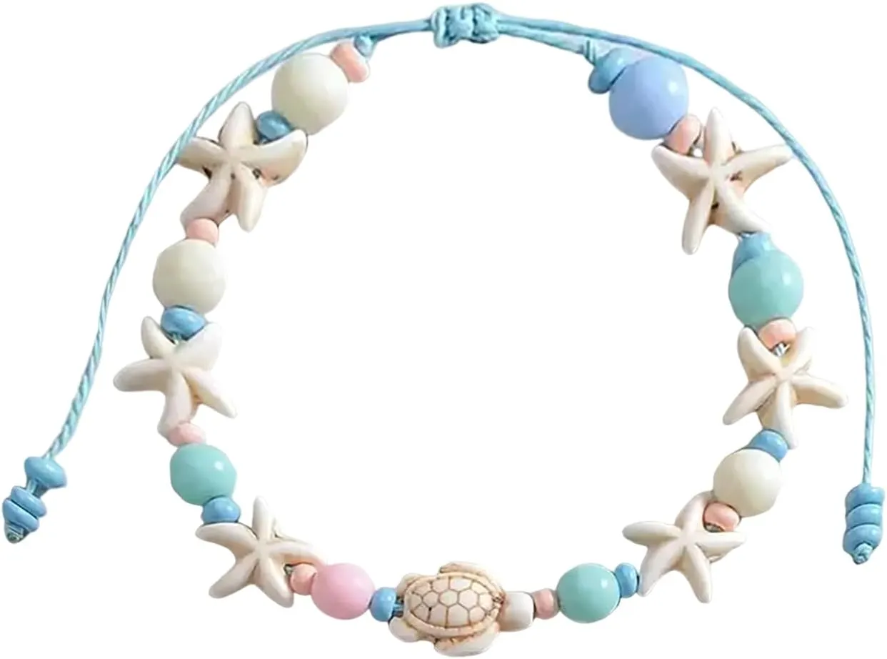 Boho Beach Anklet Women Beach Bead Woven Anklet Chain Plated Dainty Starfish Turtle Summer Simple Foot Jewelry Ankle Bracelet