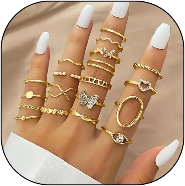 Boho Gold Sparkle Knuckle Rings Set for WomenTrendy Rhinestone Pearl Joint Ring Pack Retro Stackable Midi Finger Rings Jewelry Gifts