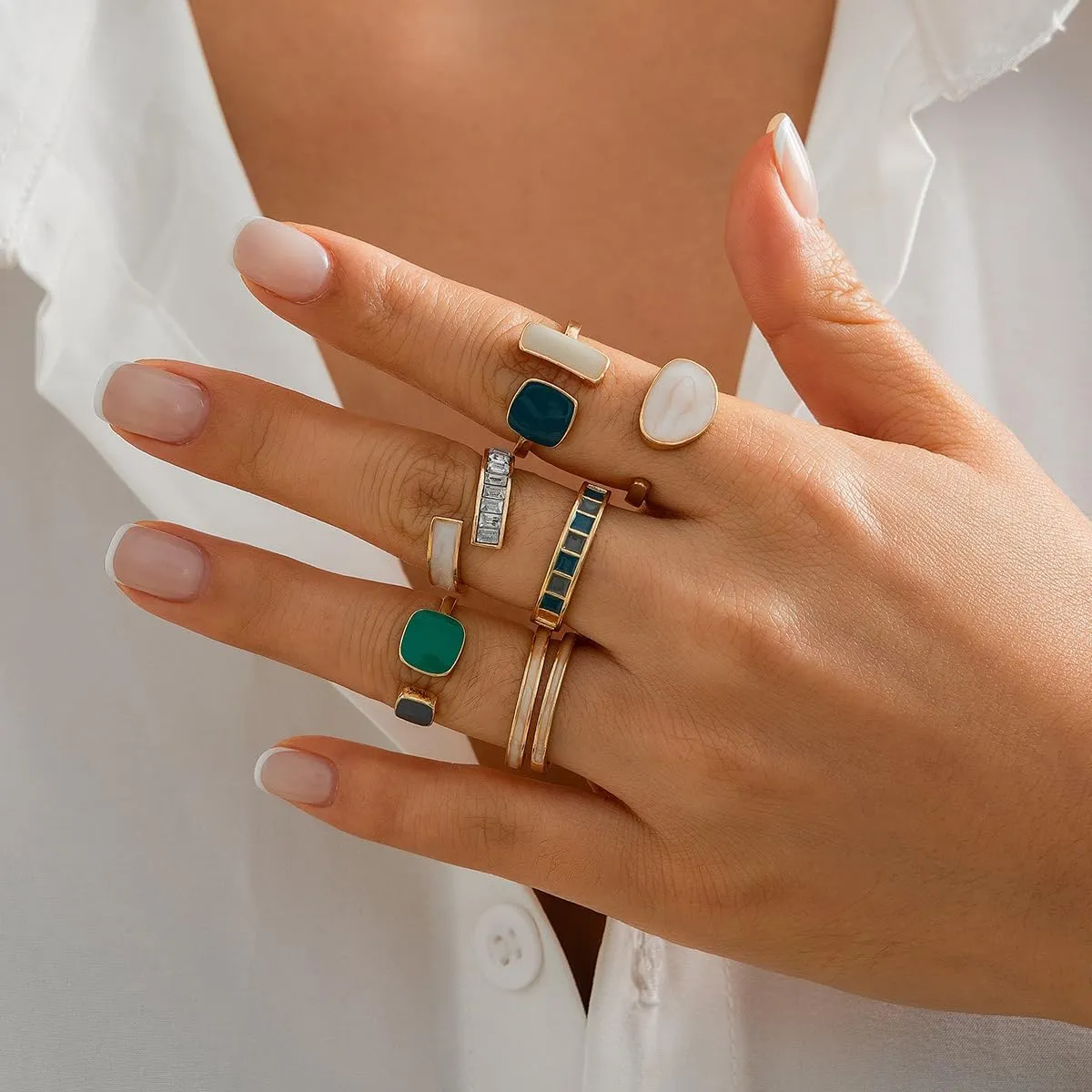 Boho Gold Stackable Rings Set for Women - Dainty Cubic Zirconia Knuckle and Midi Rings Jewelry